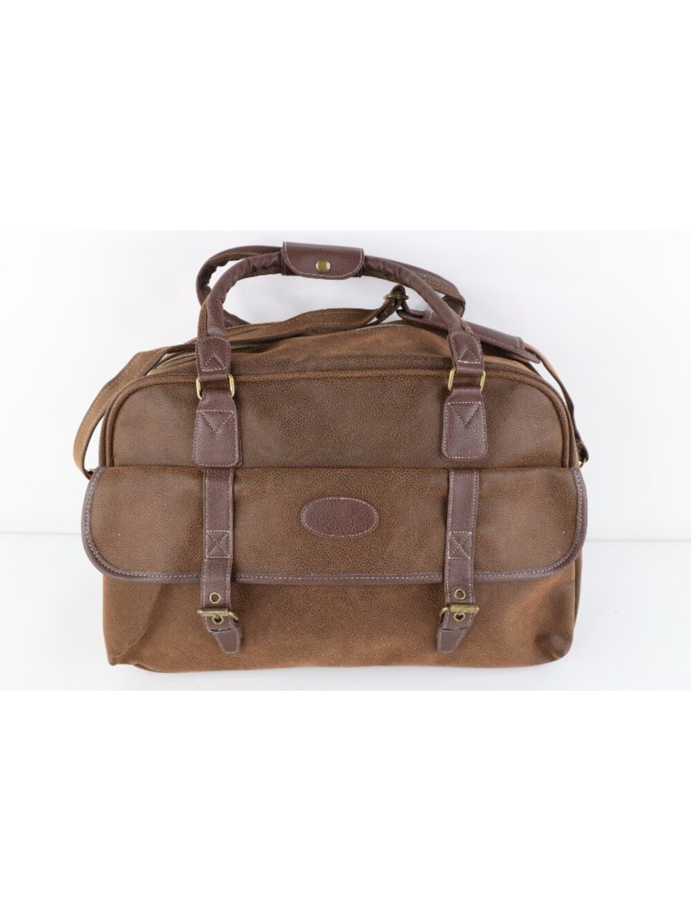 Vintage 90s Y2K Streetwear Pebbled Leather Handled Carry On Weekender Duffel Bag